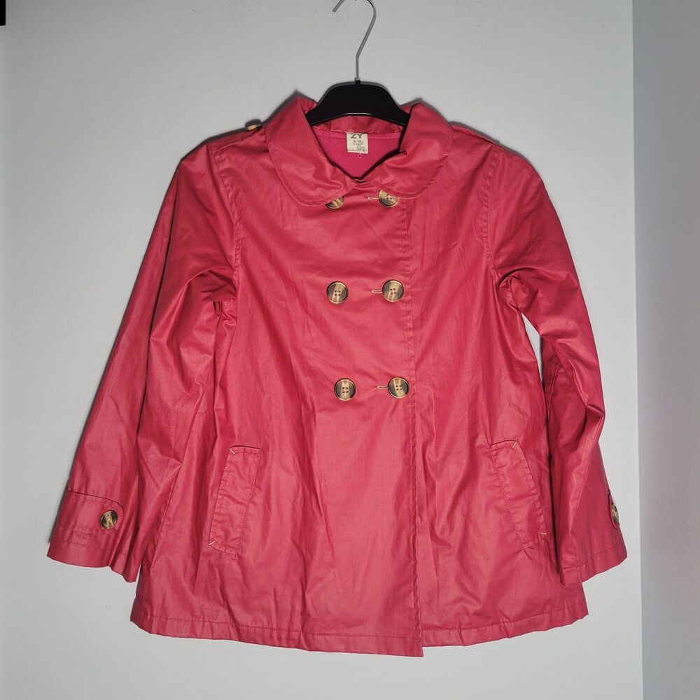ZY Childrens Girls Red Double Breasted Trench Coat Jacket Youth Size 9-10